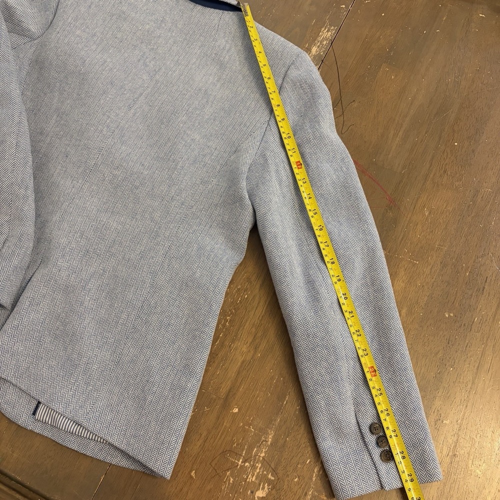 J. Crew Blazer Jacket Women's 14 Blue Herringbone One Button Linen Cotton Blend - Picture 11 of 13